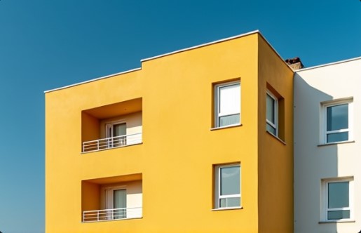 fachada de bloque en matari pintada en amarillo y blanco