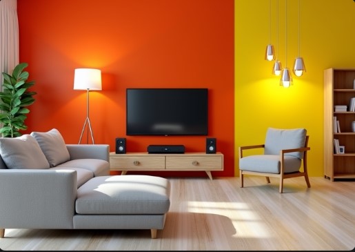 piso pintado en dos colores naranja y amarillo en mataro